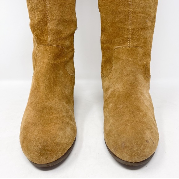 AEROSOLES Festivities Tall Boots Camel Tan Genuine Suede Leather Block Heel - Picture 4 of 9